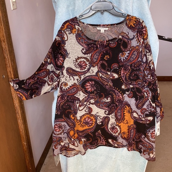 Zac & Rachel top gray with paisley and floral print boho casual shirt office 2X - Picture 16 of 17